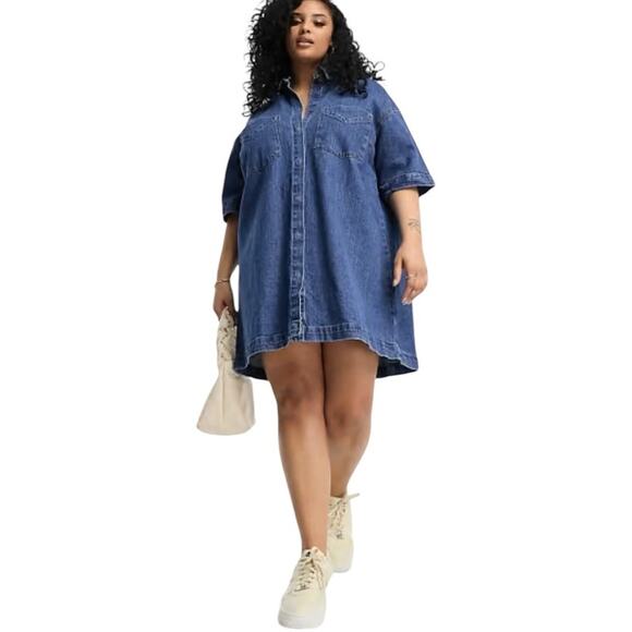 ASOS Curve Indigo Denim Shirt Dress - Picture 2 of 11